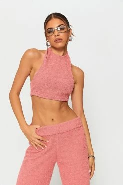 SOLADO Halter Neck Backless Crop Teddy Tank Top