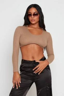 SOLADO U Neck Asymmetrical Hem Waffle Knit Crop Top