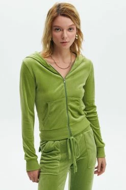 Solado Green Velvet Zipper Solid Hoodie