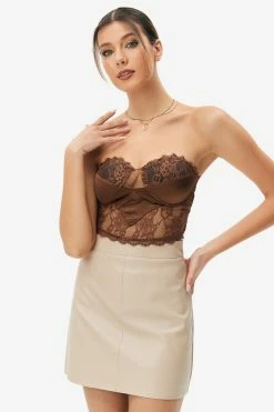 Solado Lace Trim Satin Crop Corset Top