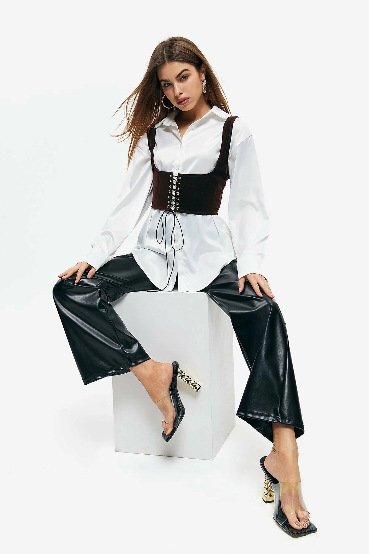Solado Lace Up Knot Solid Corset Belt Without Blouse 12 Solado Lace Up Knot Solid Corset Belt Without Blouse - Image 10