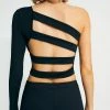 SOLADO Asymmetrical Neck One Sleeve Cut Out Backless Crop Top