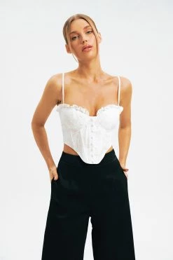 Solado Floral Print Boning Curved Hem Backless Corset Top