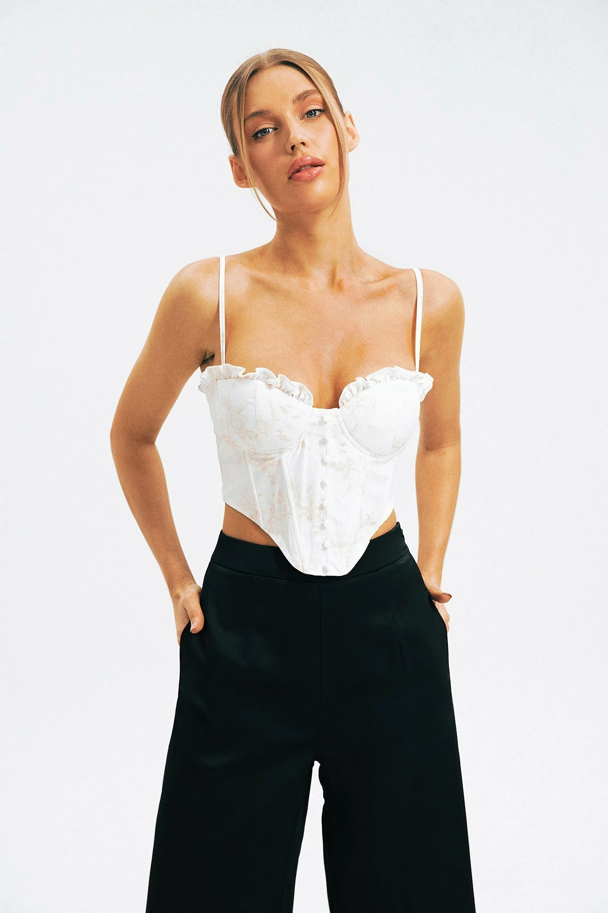 Solado Floral Print Boning Curved Hem Backless Corset Top 3 Solado Floral Print Boning Curved Hem Backless Corset Top