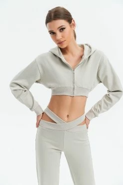 Solado Drop Shoulder Zipper Front Crop Hooded Top
