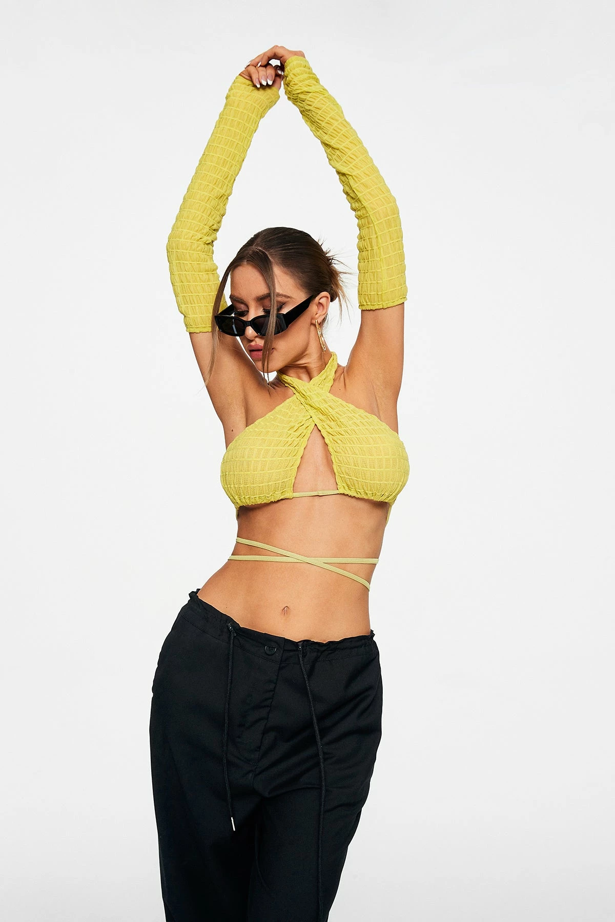 SOLADO Ruched Textured Halter Neck Backless Crop Top With Oversleeve 12 SOLADO Ruched Textured Halter Neck Backless Crop Top With Oversleeve - Image 10