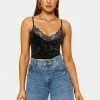 Solado Velvet Lace Trim Backless Cami Crop Top