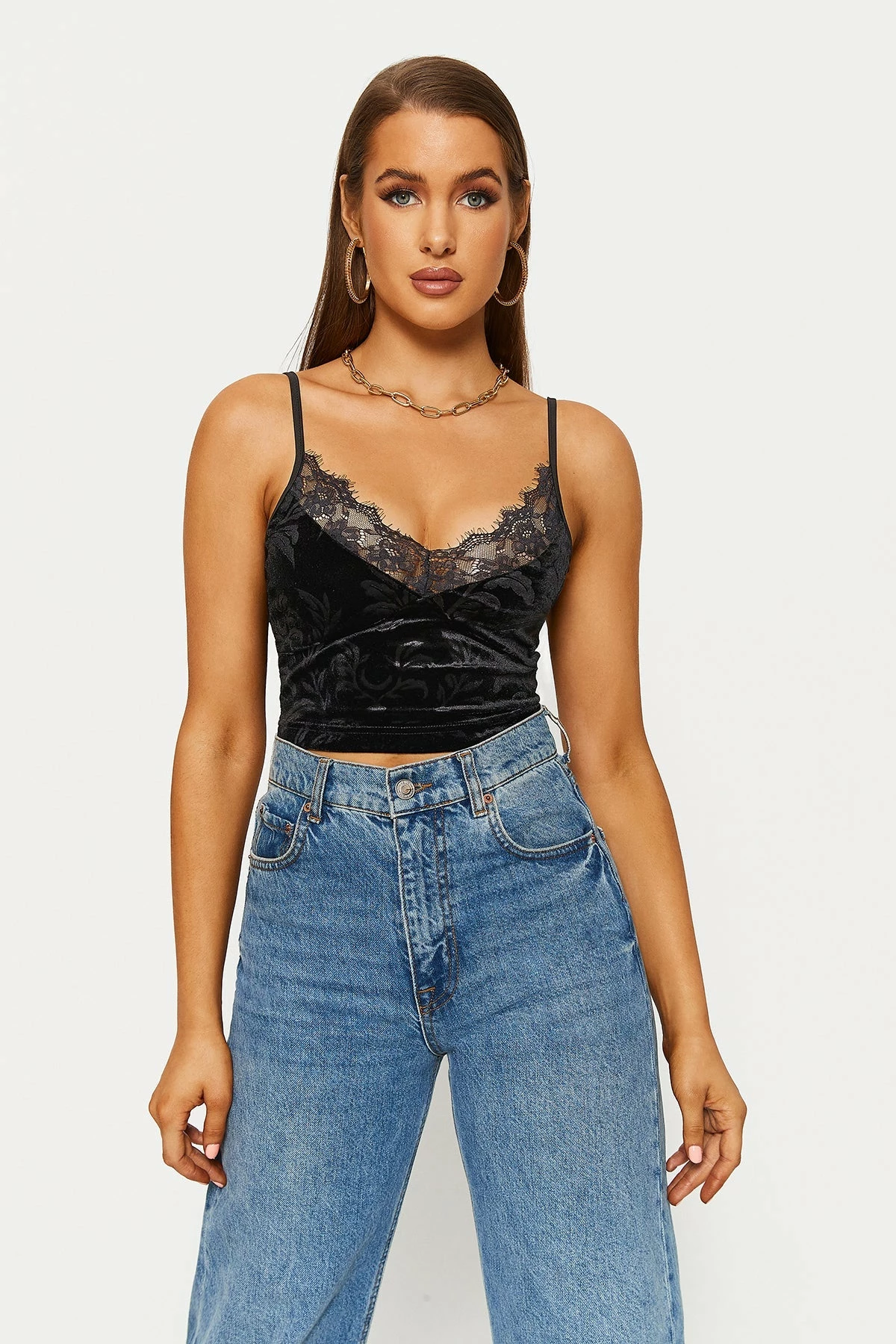 Solado Velvet Lace Trim Backless Cami Crop Top 3 Solado Velvet Lace Trim Backless Cami Crop Top
