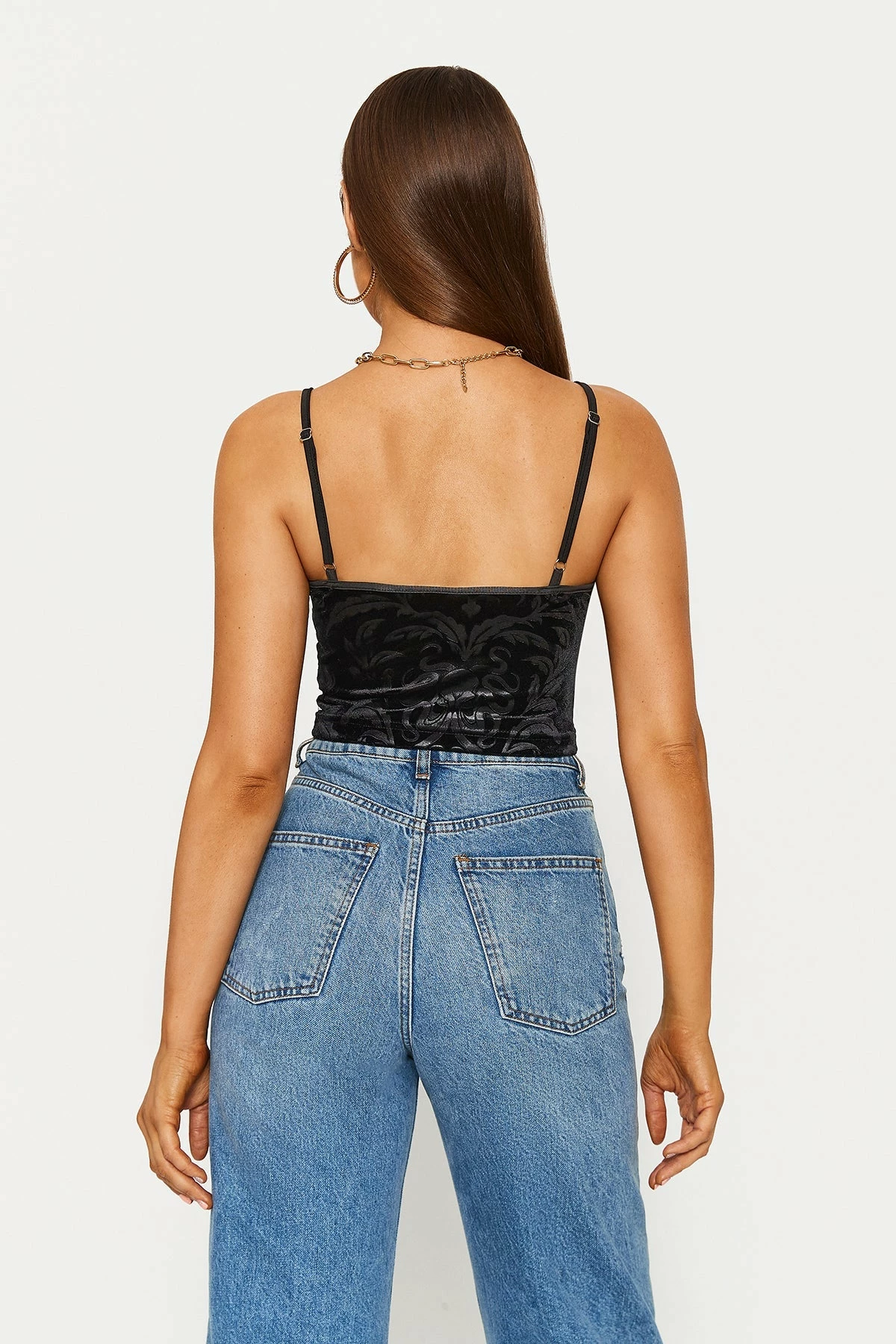 Solado Velvet Lace Trim Backless Cami Crop Top 5 Solado Velvet Lace Trim Backless Cami Crop Top - Image 3
