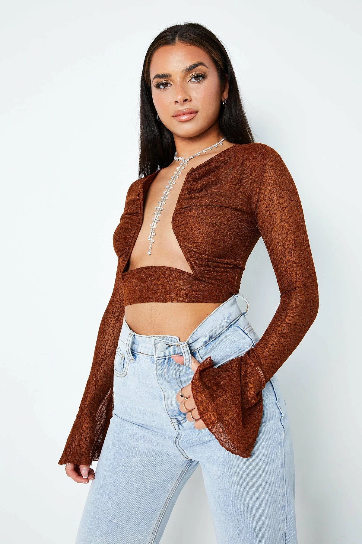 SOLADO Open Front Boning Flared Sleeve Crop Top Without Necklace 4 SOLADO Open Front Boning Flared Sleeve Crop Top Without Necklace - Image 2