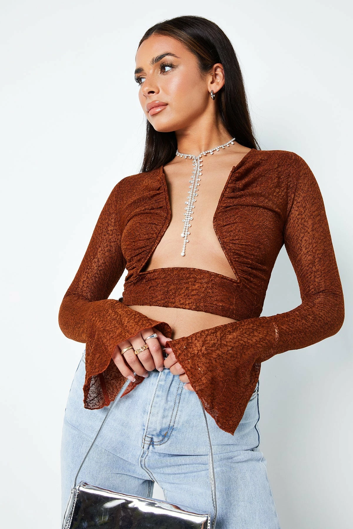 SOLADO Open Front Boning Flared Sleeve Crop Top Without Necklace 3 SOLADO Open Front Boning Flared Sleeve Crop Top Without Necklace