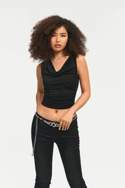 Alternative view of SOLADO Cowl Neck Check Print Open Back Crop Top