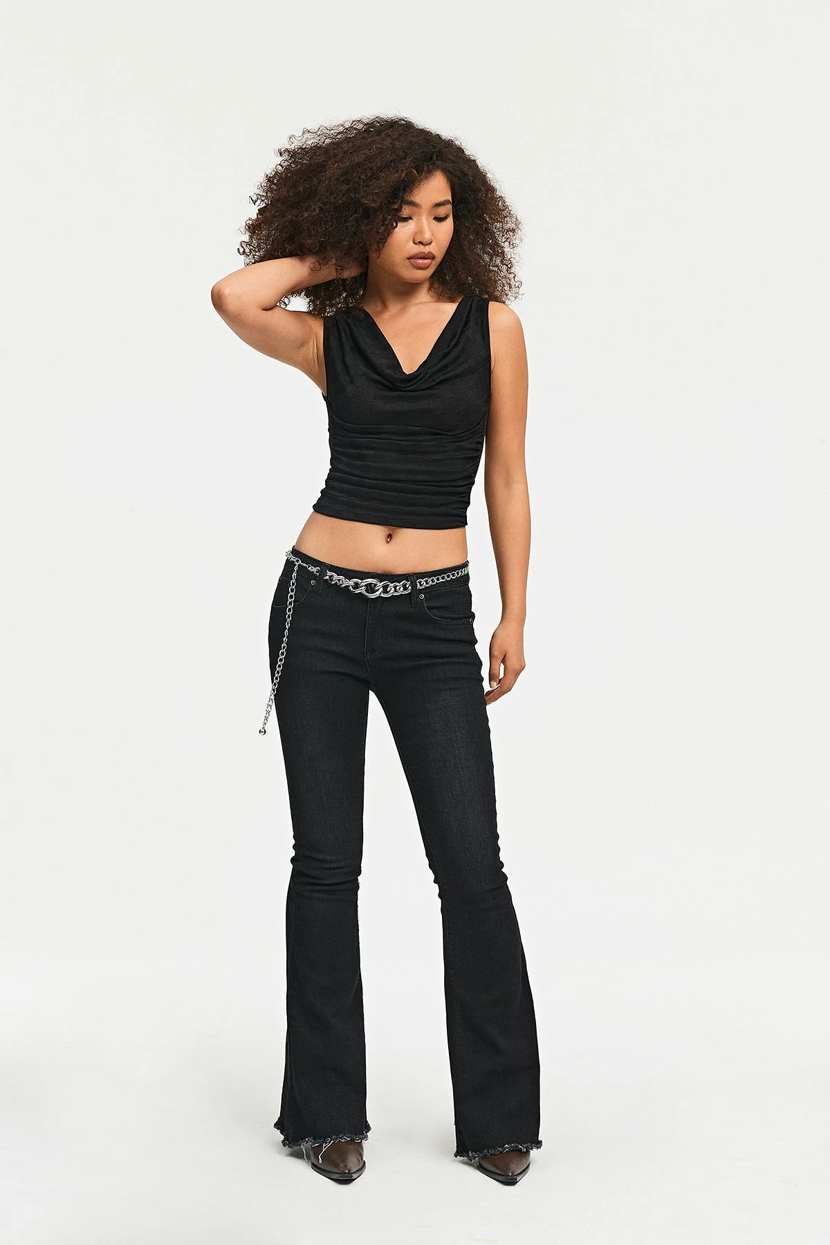 SOLADO Cowl Neck Check Print Open Back Crop Top 5 SOLADO Cowl Neck Check Print Open Back Crop Top - Image 3