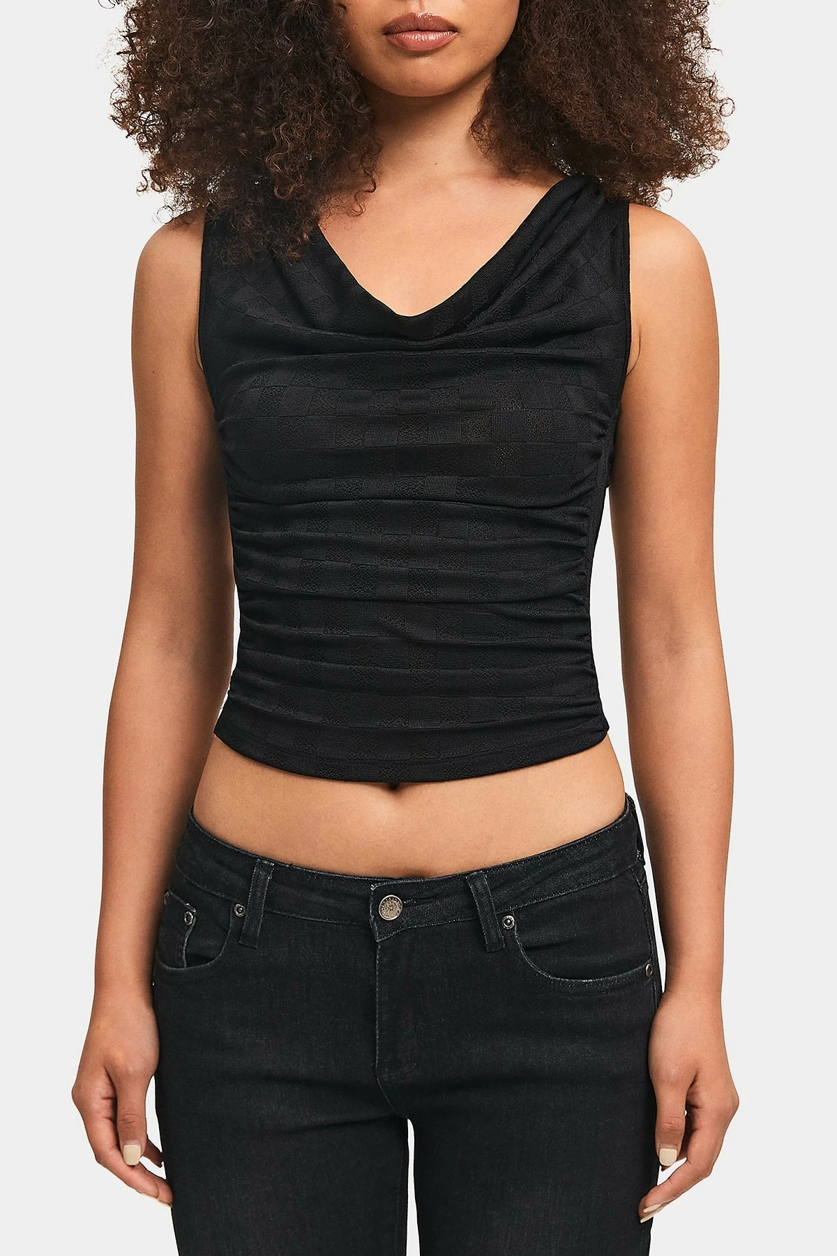 SOLADO Cowl Neck Check Print Open Back Crop Top 8 SOLADO Cowl Neck Check Print Open Back Crop Top - Image 6