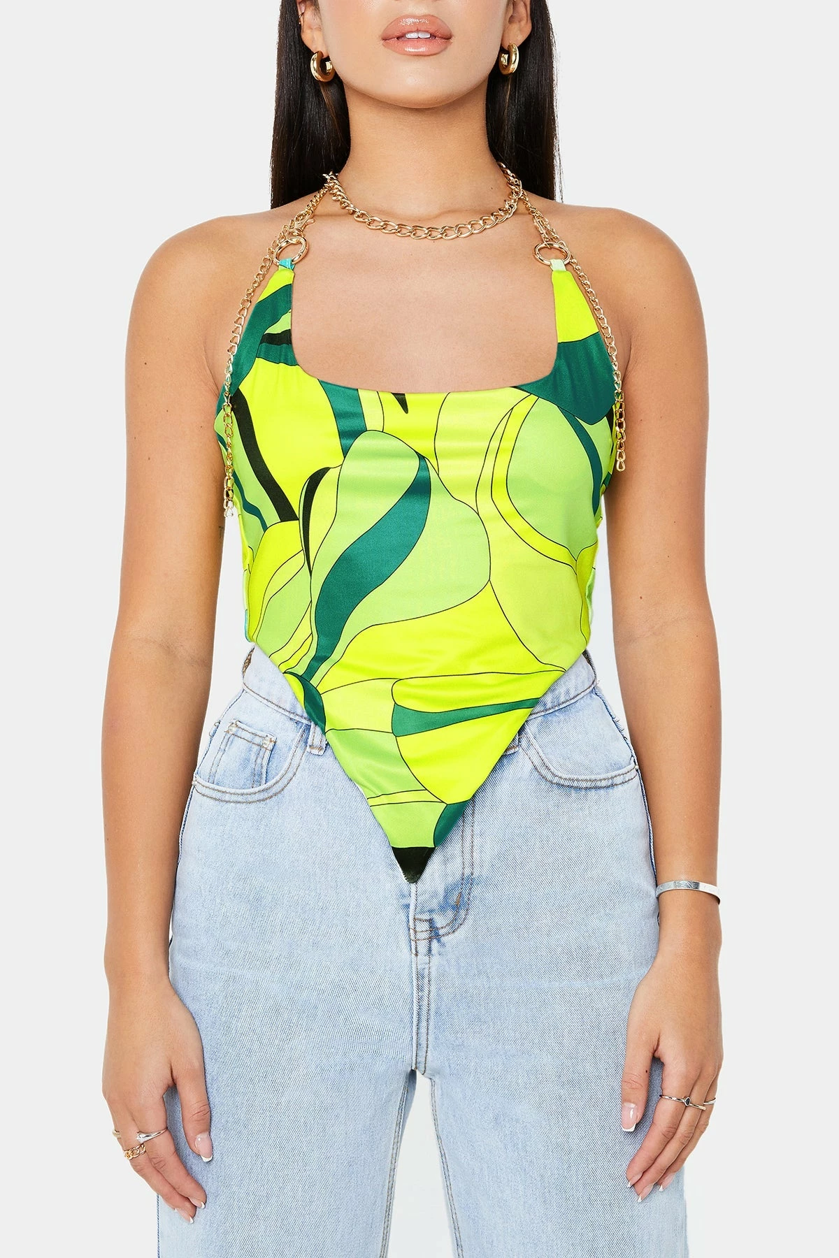 Solado Halter Neck Abstract Print Hanky Hem Crop Top 15 Solado Halter Neck Abstract Print Hanky Hem Crop Top - Image 13