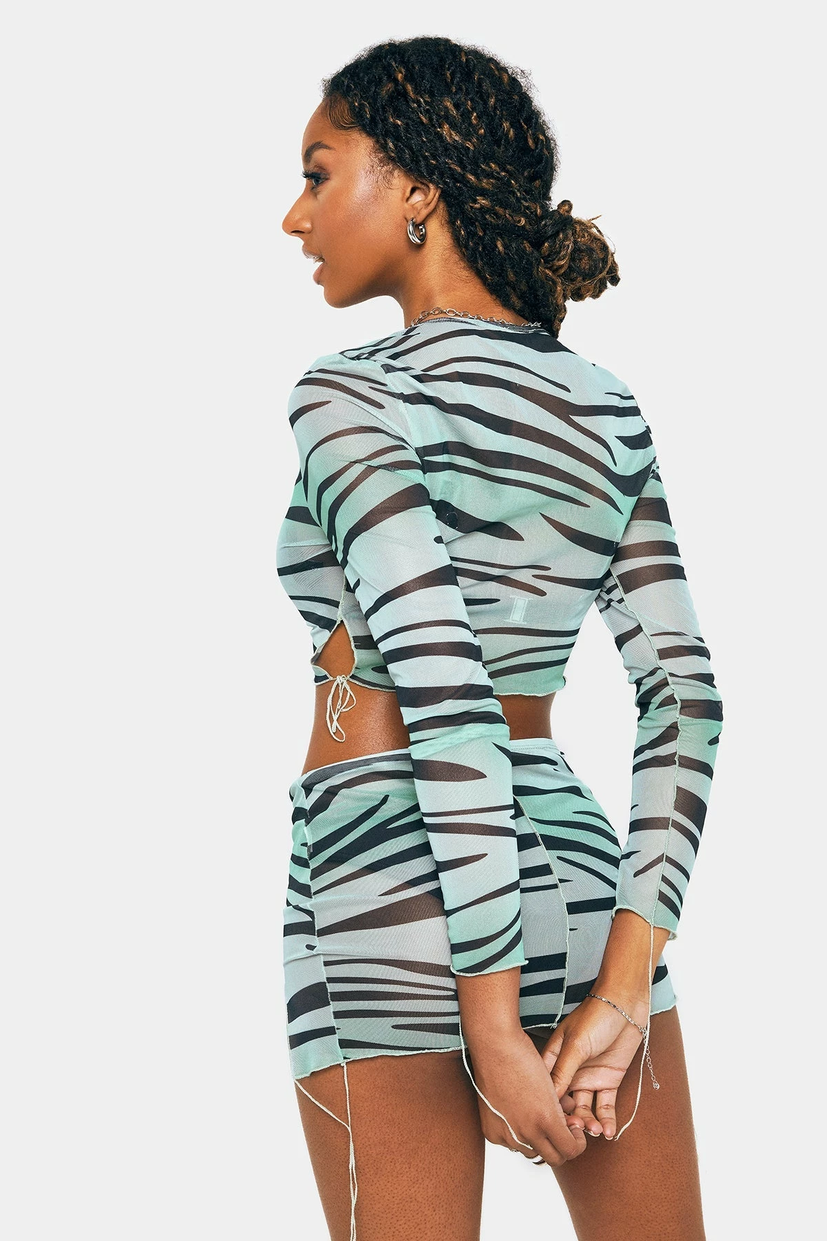 SOLADO Zebra Print Lettuce Trim Mesh Long Sleeve Top 7 SOLADO Zebra Print Lettuce Trim Mesh Long Sleeve Top - Image 5