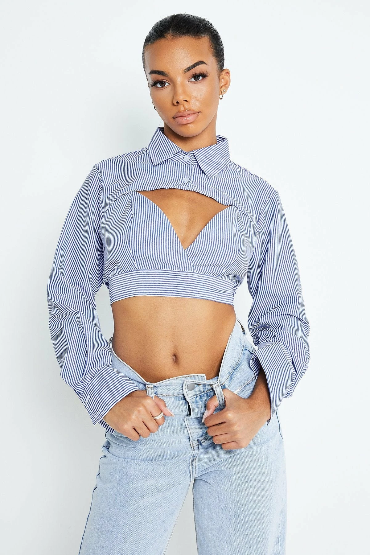 Solado Two Piece Stripe Tie Back Long Sleeve Crop Top 3 Solado Two Piece Stripe Tie Back Long Sleeve Crop Top