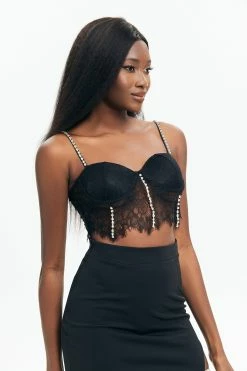 Solado Diamante Strap Floral Lace Crop Top