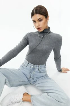 Solado Mock Neck Seam Detail Long Sleeve Top