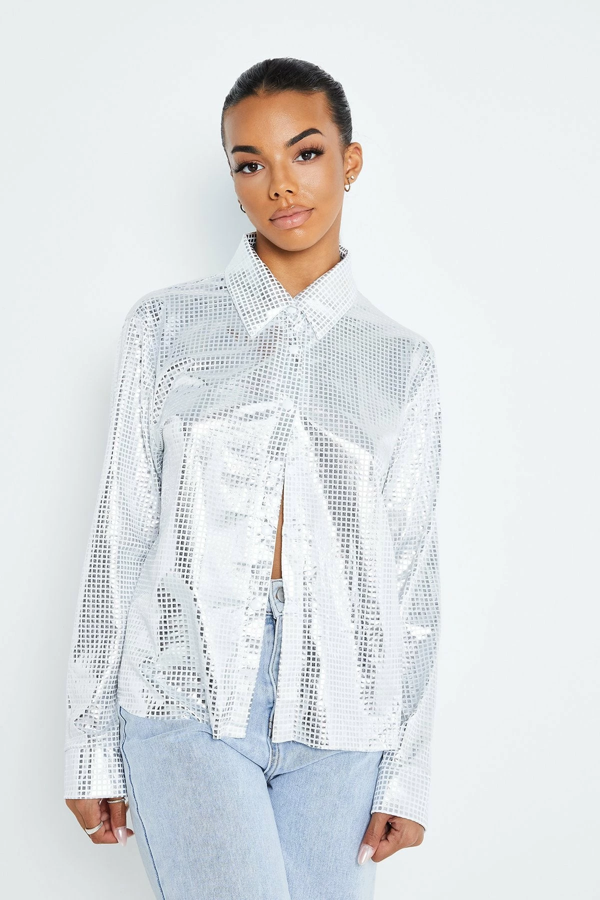 Solado Lapel Neck Button Front Sheen Long Sleeve Blouse 4 Solado Lapel Neck Button Front Sheen Long Sleeve Blouse - Image 2