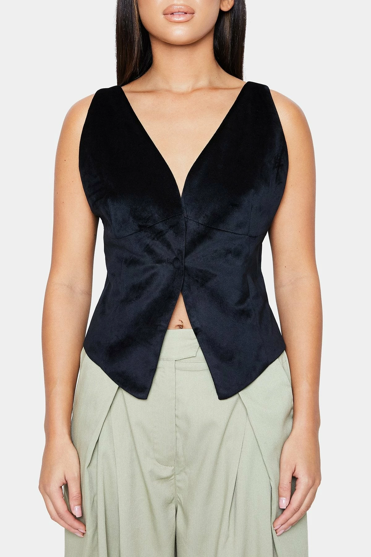Solado Plunging Neck Button Front Backless Velvet Tank Top 8 Solado Plunging Neck Button Front Backless Velvet Tank Top - Image 6
