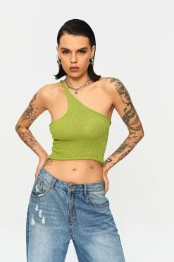 Alternative view of Solado One Shoulder Stripe Knitted Crimp Trim Crop Top