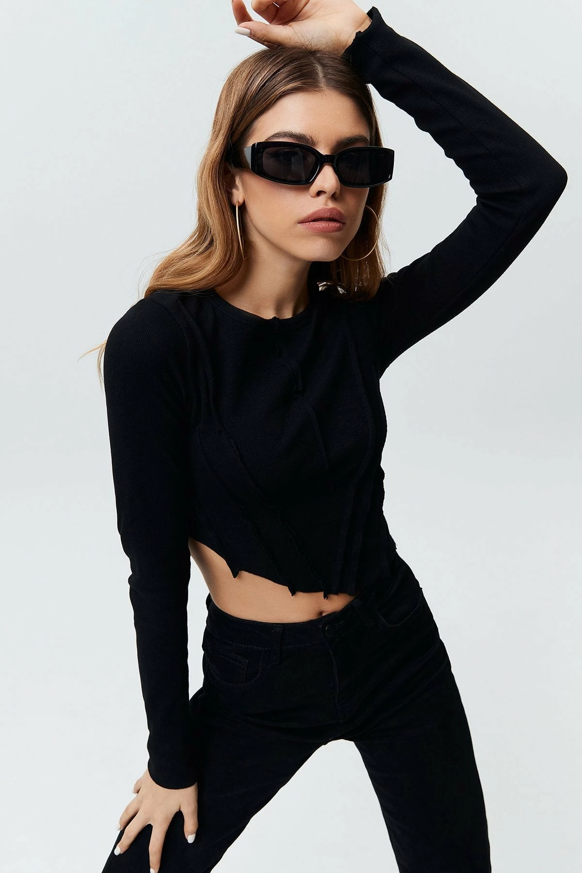 Solado Shirred Frill Trim Irregular Hem Long Sleeve Top 12 Solado Shirred Frill Trim Irregular Hem Long Sleeve Top - Image 10