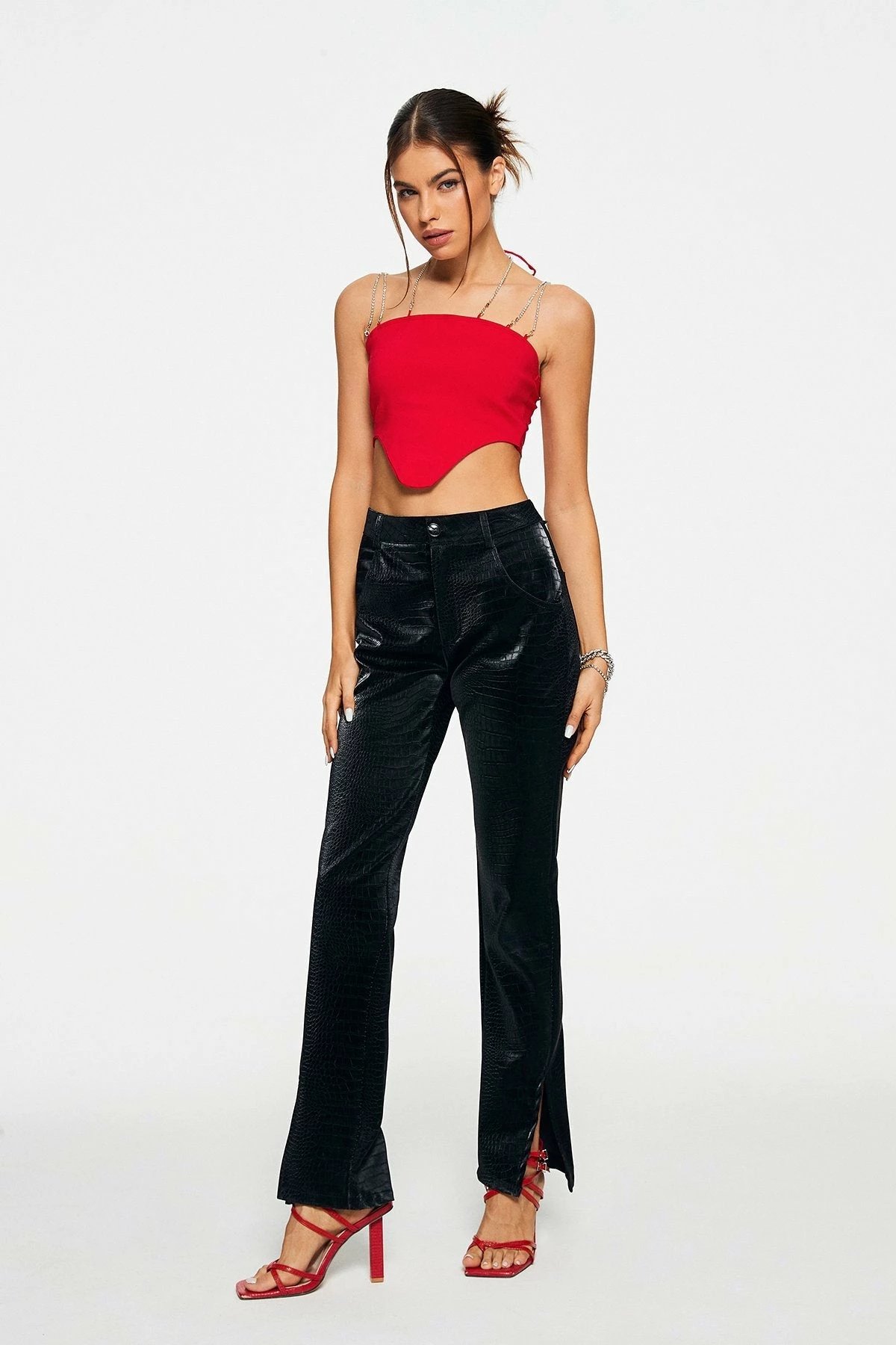 Solado Double Rhinestone Strap Asymmetrical Hem Backless Crop Top 7 Solado Double Rhinestone Strap Asymmetrical Hem Backless Crop Top - Image 5