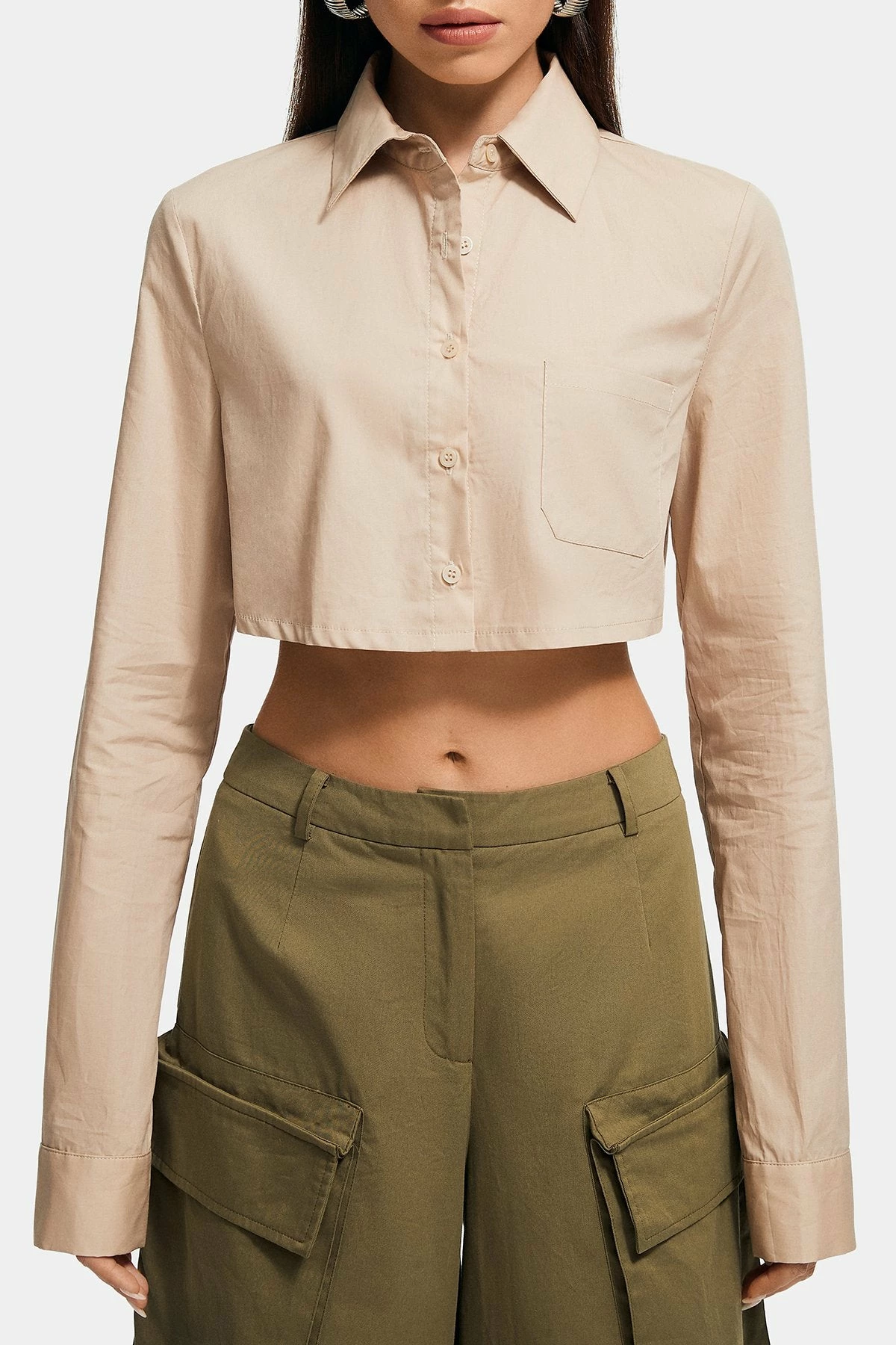 SOLADO Solid Button Front Long Sleeve Crop Shirt 8 SOLADO Solid Button Front Long Sleeve Crop Shirt - Image 6