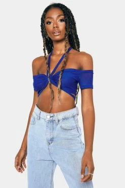 Alternative view of SOLADO Mesh Halter Neck Cold Shoulder Crop Top