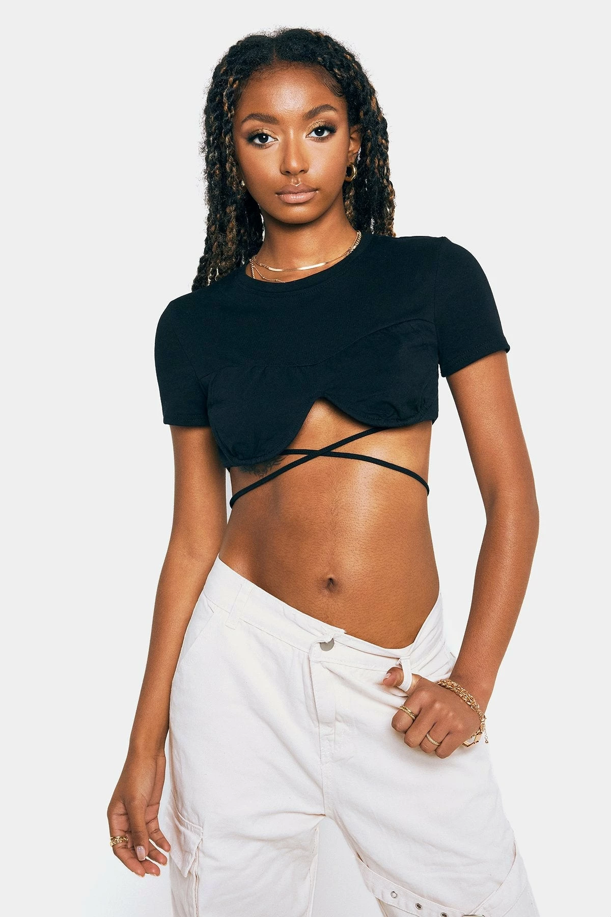 SOLADO Solid Cross Tie Short Sleeve Crop Top 3 SOLADO Solid Cross Tie Short Sleeve Crop Top