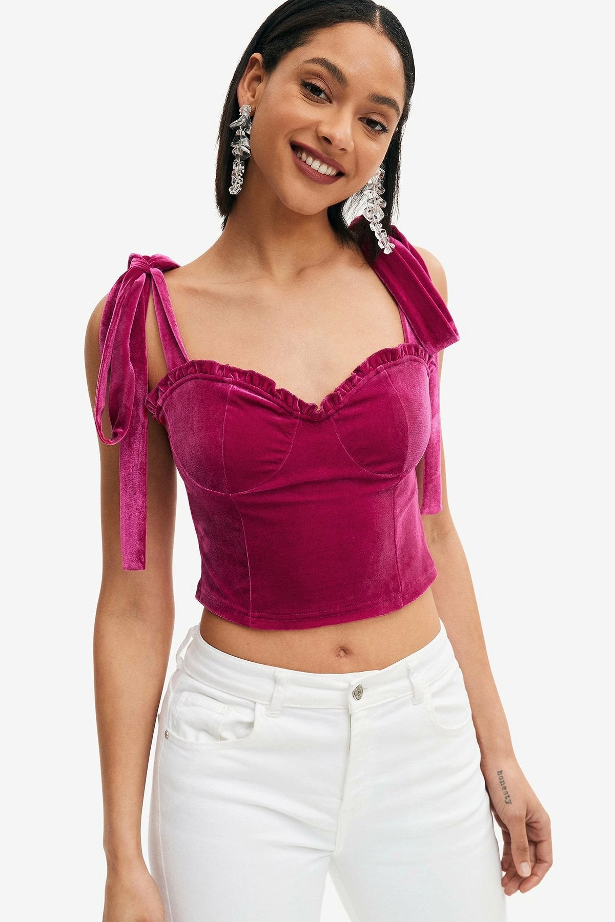 Solado Velvet Tie Shoulder Solid Corset Top 5 Solado Velvet Tie Shoulder Solid Corset Top - Image 3