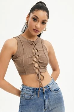 Solado Ribbed Lace Up Seam Detail Crop Top