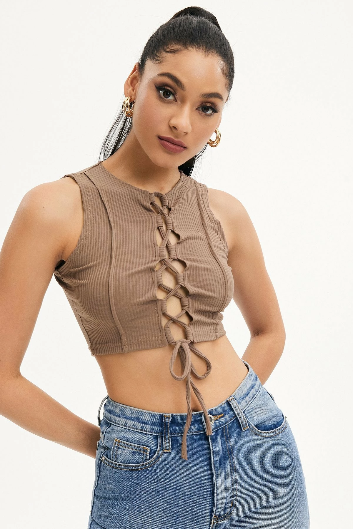 Solado Ribbed Lace Up Seam Detail Crop Top 3 Solado Ribbed Lace Up Seam Detail Crop Top