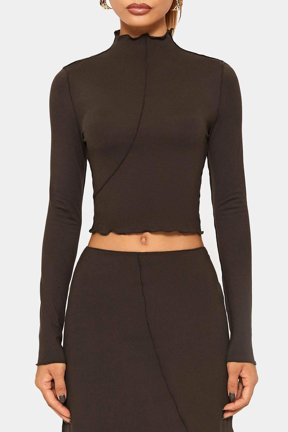 SOLADO Mock Neck Seam Detail Lettuce Trim Long Sleeve Top 7 SOLADO Mock Neck Seam Detail Lettuce Trim Long Sleeve Top - Image 6