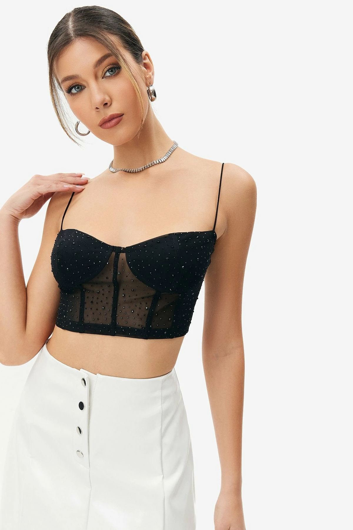 Solado Rhinestone Mesh Boning Backless Crop Top 7 Solado Rhinestone Mesh Boning Backless Crop Top - Image 5