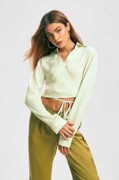 Alternative view of SOLADO Satin Lapel Neck Cross Tie Crop Shirt
