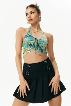 Solado Halter Neck Abstract Print Crop Top