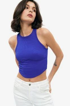 Solado Curved Hem Splicing Ribbed Tank Top
