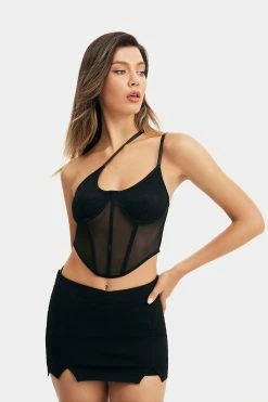 Alternative view of Solado One Shoulder Mesh Boning Curved Hem Corset Top