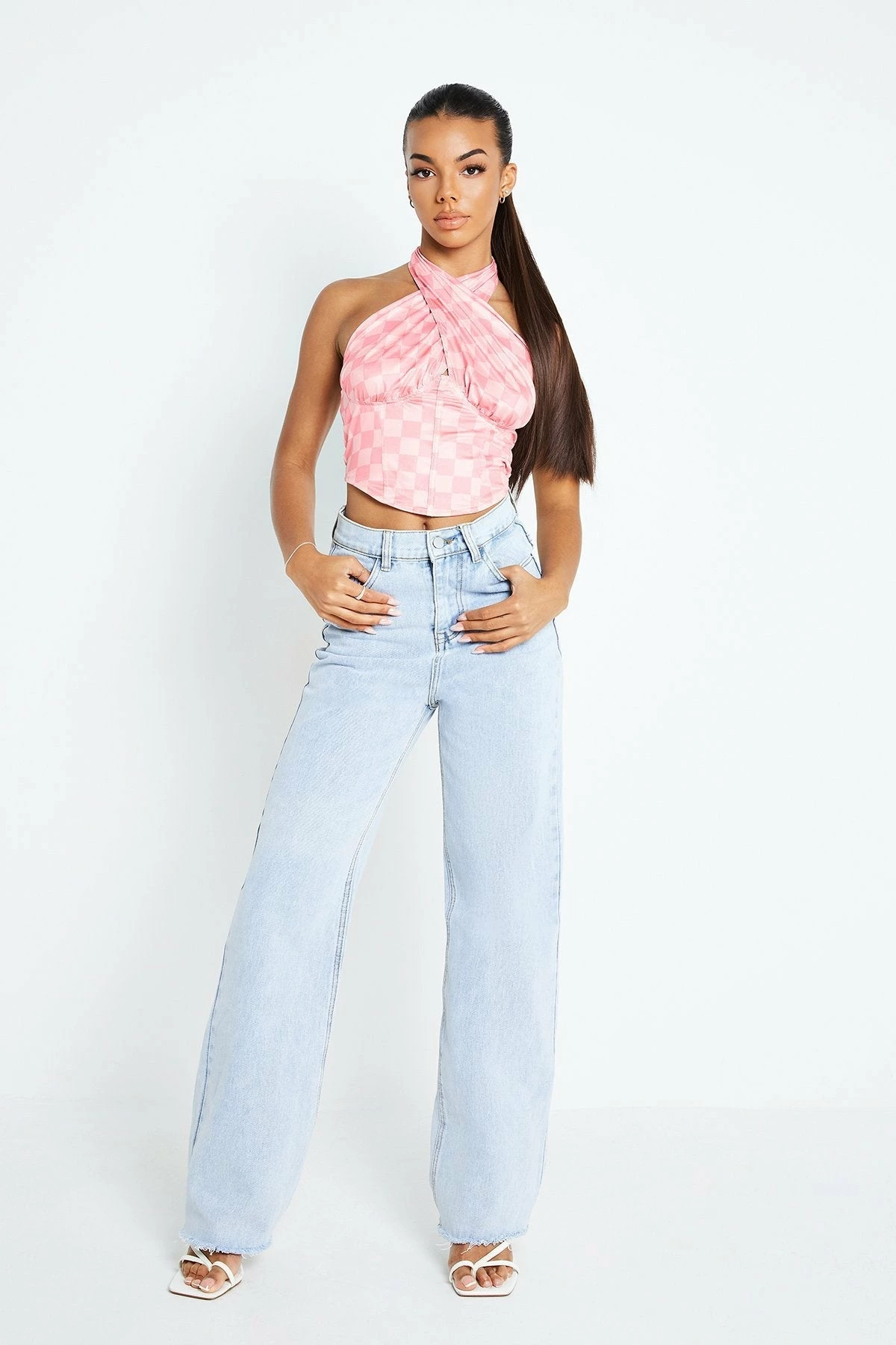 Solado Halter Neck Check Print Cross Wrap Crop Top 7 Solado Halter Neck Check Print Cross Wrap Crop Top - Image 5