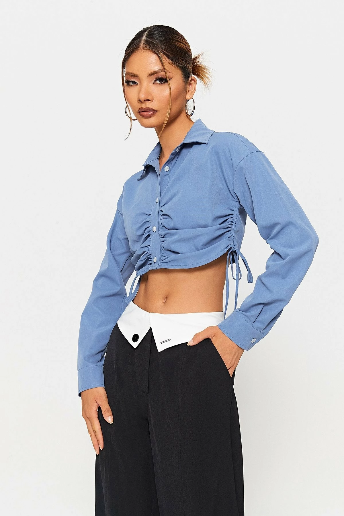 SOLADO Lapel Neck Drawstring Ruched Long Sleeve Shirt 4 SOLADO Lapel Neck Drawstring Ruched Long Sleeve Shirt - Image 2