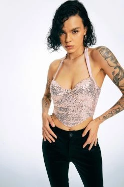 Alternative view of Solado Halter Neck Sequin Curved Hem Backless Corset Top