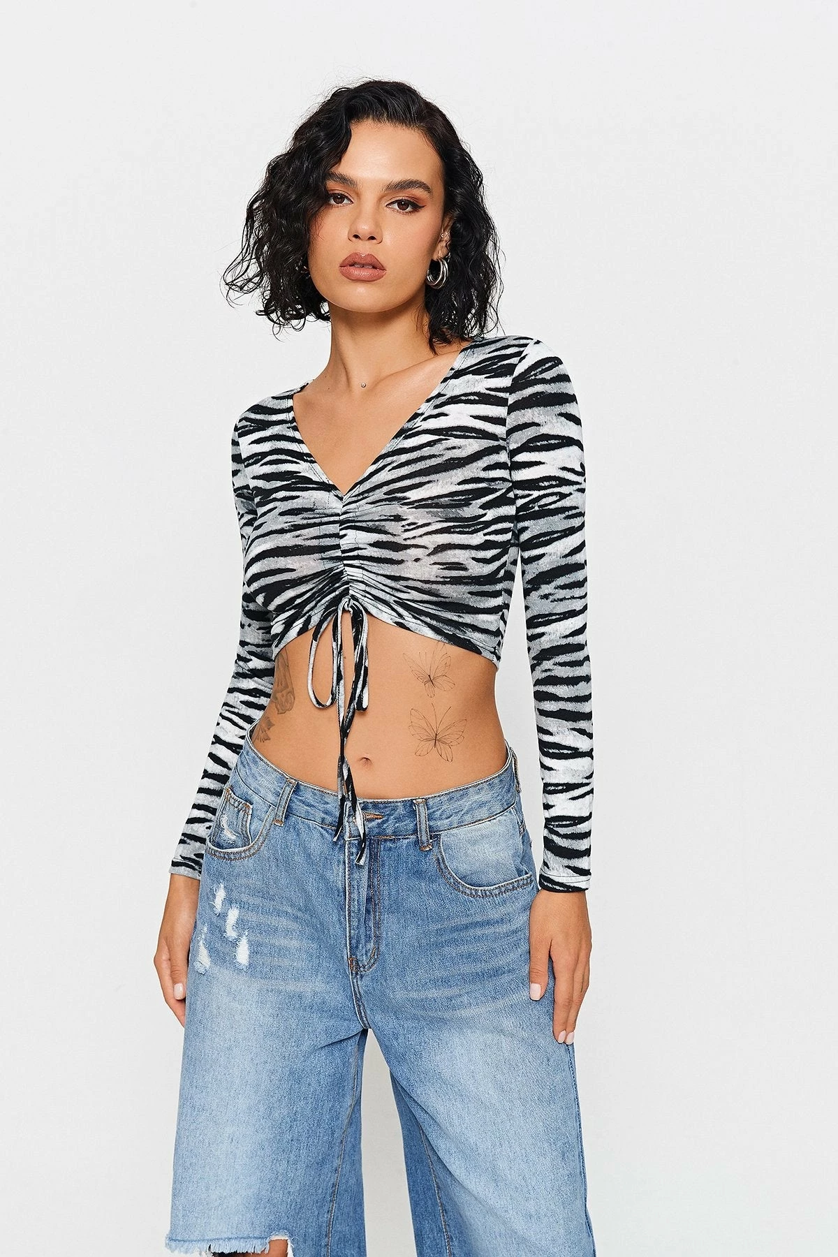 Solado Zebra Print Drawstring Ruched Long Sleeve Top 4 Solado Zebra Print Drawstring Ruched Long Sleeve Top - Image 2