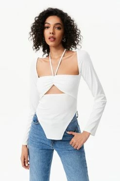 Solado Asymmetric Hem Cut Out Long Sleeve Top