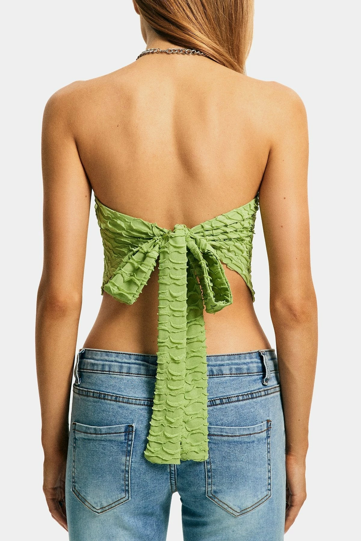 Solado Textured Hanky Hem Tie Backless Tube Crop Top 9 Solado Textured Hanky Hem Tie Backless Tube Crop Top - Image 7
