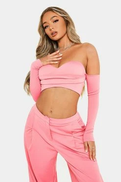 SOLADO Sweetheart Zipper Back Off Shoulder Long Sleeve Top