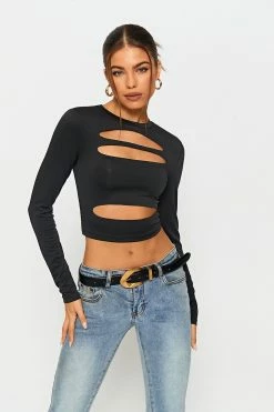 Alternative view of SOLADO Cut Out Solid Long Sleeve Crop Top