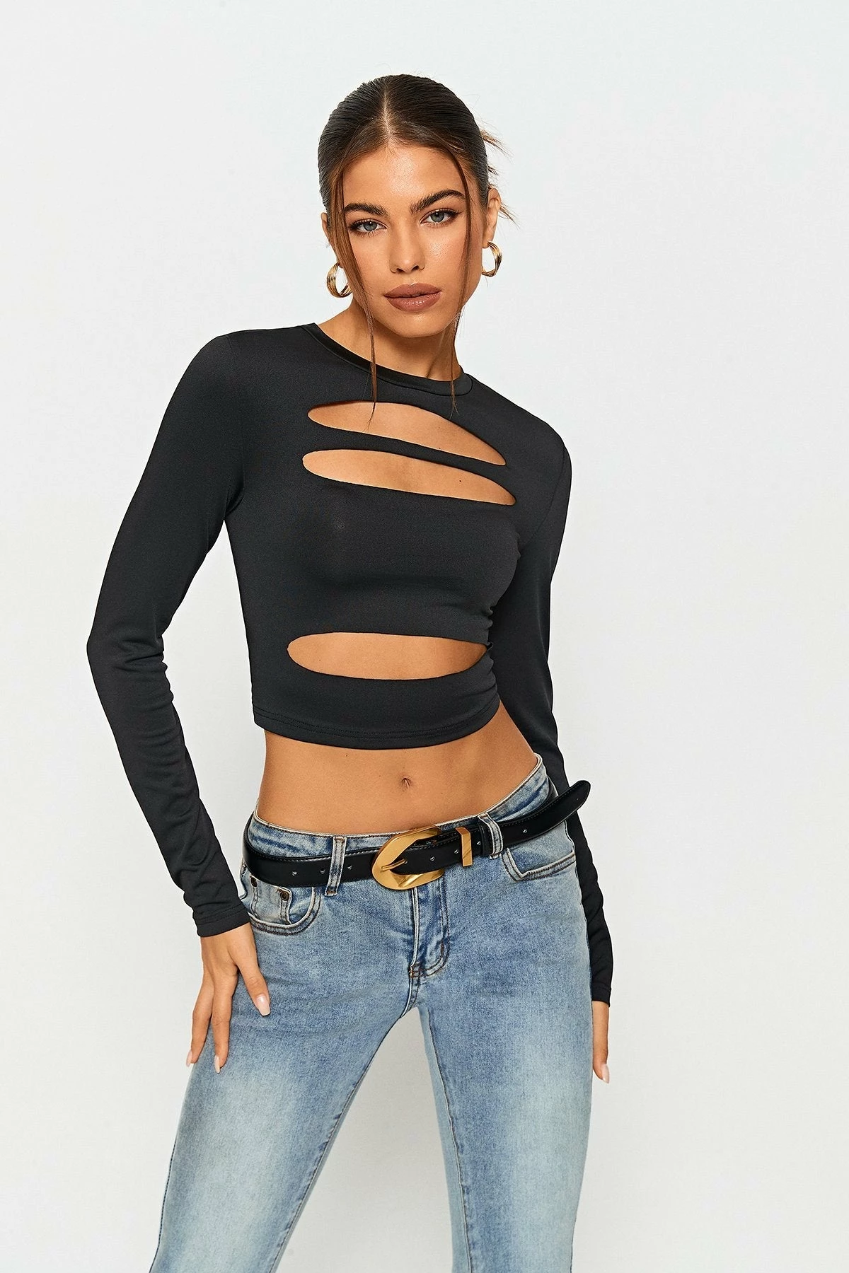 SOLADO Cut Out Solid Long Sleeve Crop Top 4 SOLADO Cut Out Solid Long Sleeve Crop Top - Image 2