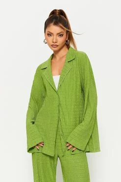 SOLADO Lapel Neck Button Front Textured Long Sleeve Shirt